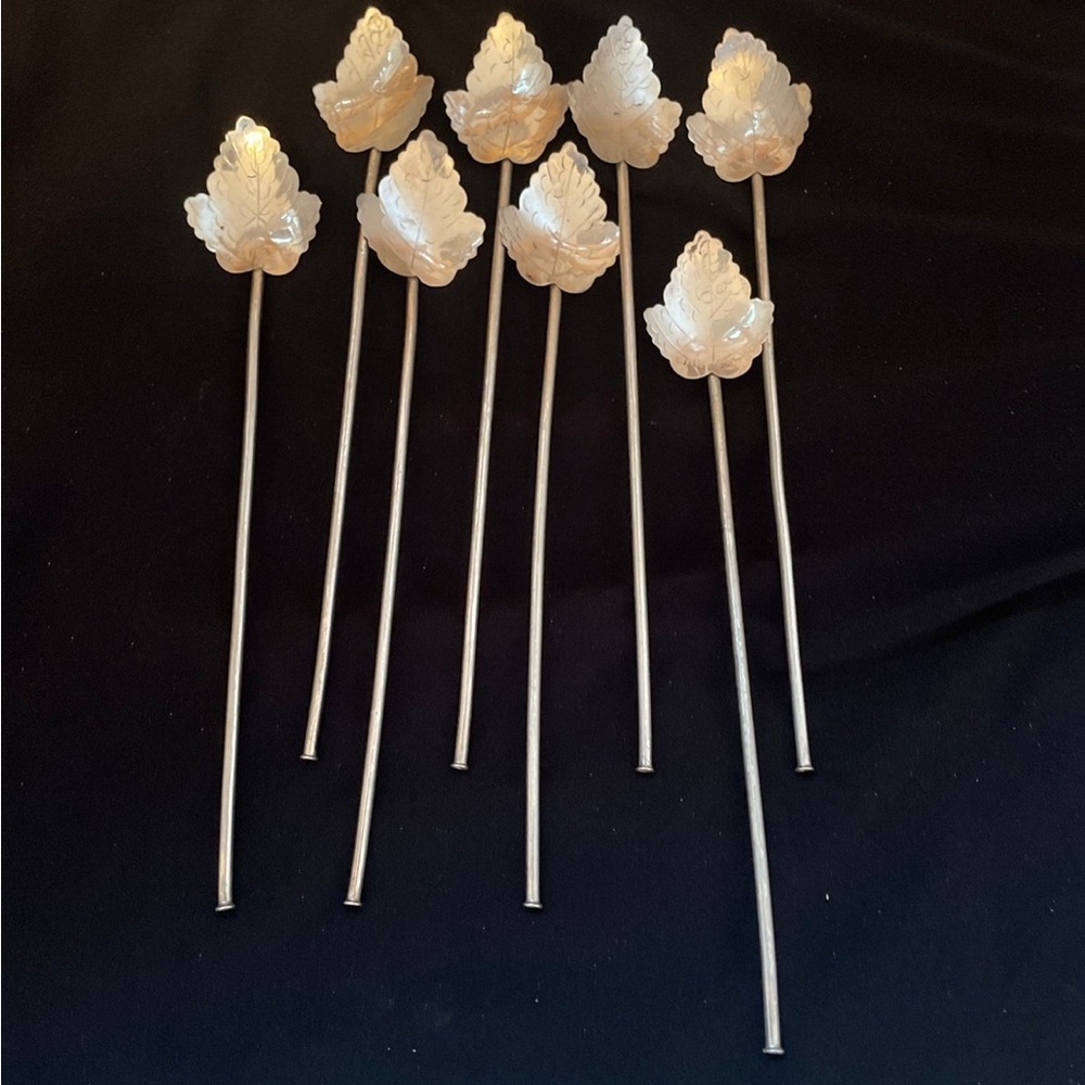 Vintage Sterling Silver Leaf Cocktail Stirrers
